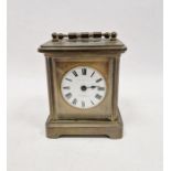 19th century miniature carriage clock in five-glass brass case, circular enamelled dial with