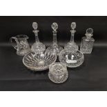 Assorted 20th century cut glassware, including: a fan-cut ship's decanter and stopper, a pair of