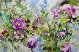 Joyce Oliver  Watercolour  signed and titled in pencil lower left 'William Lobb and Astrantia', 50.