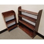 Small oak three-tier bookshelf, 73cm high approx, together with a four-tier stained wooden