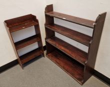 Small oak three-tier bookshelf, 73cm high approx, together with a four-tier stained wooden