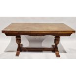 20th century extending oak dining table of rectangular form, 75cm high x 165cm wide x 85cm deep