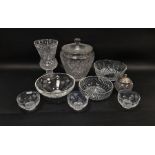 Various 20th century cut-glass bowls, vases and dishes, including: a Waterford thistle-shaped