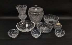 Various 20th century cut-glass bowls, vases and dishes, including: a Waterford thistle-shaped