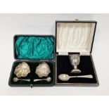 Cased pair of silver shell-shaped salts and spoons, salts hallmarked Sheffield 1899 with makers