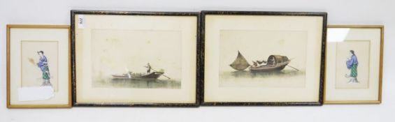 Pair of Chinese ricepaper paintings of Geishas, each 13cm x 9cm and a pair of ricepaper