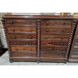 Victorian rosewood secretaire chest c.1870 having cavetto raised top, two rows of six drawers, one