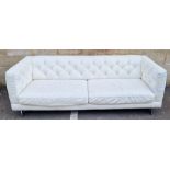 Large modern Chesterfield-style three-seater sofa by Italsofa, with white leatherette upholstery,