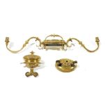 Late 19th century brass rise and fall tealight candelabrum with gadrooned supports and ceiling rose,