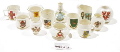 Collection of crested china, predominantly W.H.Goss, including vases, jugs, tygs, dishes (one box)