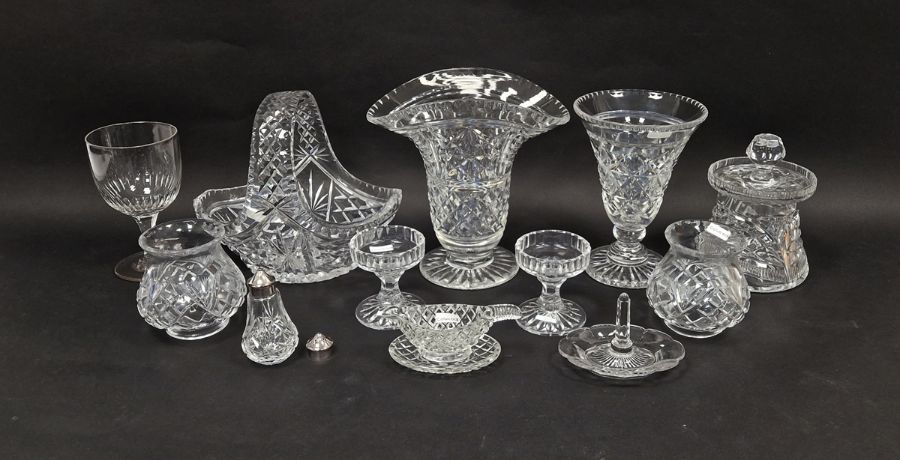 Collection of cut impress moulded 20th century glass including a flower...