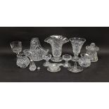 Collection of cut impress moulded 20th century glass including a flower vase with cut rim,