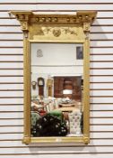 Regency-style giltwood pier glass having cavetto and ball cornice, triple cluster side columns, 87cm