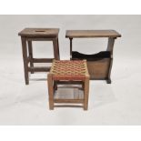 Old oak stool, a stool/magazine rack and a string seat stool (3)