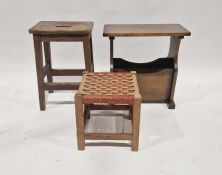 Old oak stool, a stool/magazine rack and a string seat stool (3)