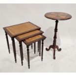 19th century mahogany wine table of circular form raised on tripod legs, 74cm high approx, a nest of