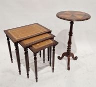 19th century mahogany wine table of circular form raised on tripod legs, 74cm high approx, a nest of