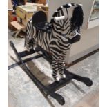 Wooden painted Zebra rocking horse with detachable tail 86cm tall