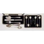 Set of six silver coffee spoons with matching set of sugar tongs in original box, hallmarked