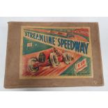 Vintage boxed Louis Marx & Co Streamline Speedway clockwork racing game containing track and two
