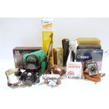 Collection of cameras, binoculars and related accessories including a Cobra tripod model CT20, a