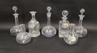 Collection of late 19th/early 20th century glass decanters and carafes including examples engraved