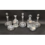 Collection of late 19th/early 20th century glass decanters and carafes including examples engraved