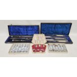 Two cased carving sets, one set having horn handles and a selection of silver-plated flatware to