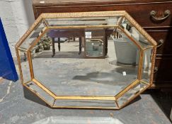 20th century octagonal multi bevelled plate mirror, 66cm x 87cm overall
