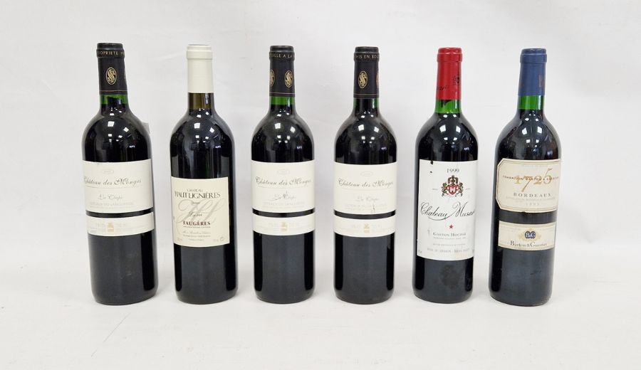 Six bottles of red wine including Chateau Musar 1999 Gastoin Hochar, three bottles Chateau des