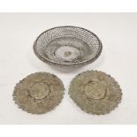 20th century white metal silvered wirework circular footed basket of basket form, woven with
