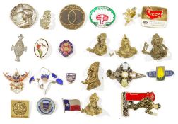 Large collection of gilt metal, white metal and enamelled badges including examples for the Royal