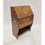 Mid 20th century oak bureau, the fall front painted with basket of fruit over two drawers and