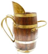 Edwardian brass-mounted barrel-shaped coal scuttle, early 20th century, with swing handle, of