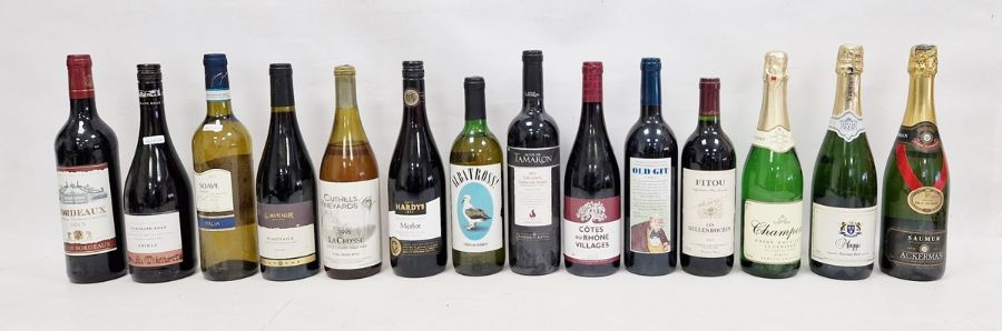 14 assorted bottles of wine including 2014 L'Avenir Pinotage, Hardy's Merlot, Les Belles Roches 2000