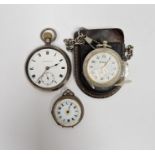 Early 20th century silver-cased open-faced pocket watch, the enamel dial having roman numerals