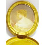 19th century portrait miniature, head and shoulders portrait of a lady in pearl earrings, oval, 4.