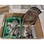 Assorted silver-plated wares to include a galleried tray of oval form, a fruit dish, hand mirror,