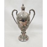 Victorian silver-plated samovar/tea urn and cover stamped 'MW&S', oviform with two beaded foliate