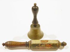19th century painted turned wooden police truncheon/tipstaff, painted with two ribbon tied quartered