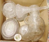 Two boxes of assorted glassware to include vases, bowls, etc