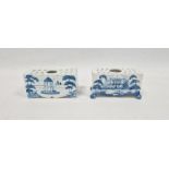 Two Isis pottery (Oxford) blue and white flower bricks in the 18th century Delft-style, each of