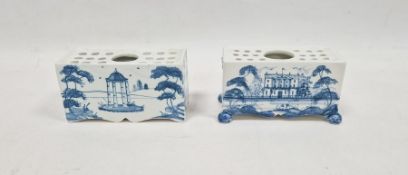 Two Isis pottery (Oxford) blue and white flower bricks in the 18th century Delft-style, each of