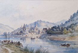 Attributed to Aaron E Pemley (19th Century) Watercolour on paper  View of Tintern Abbey,