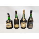 Four bottles of various cognac/brandy including one litre Martell Medaillon VSOP, Bardinet 1 litre