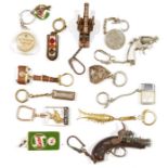 Large collection of vintage keyrings including examples for Guinness, AA, St Christopher and others