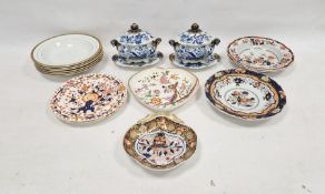 Pair of Staffordshire Ironstone china small vegetable tureens, 19.5cm wide, covers and stands, circa