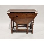 Oak fall-flap gateleg table on bobbin turned supports (varnished), 67cm high x 78cm wide x 100cm