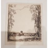 Leslie Moffat Ward  Trial proof etching "Evening at Gasefleet", figures before cottages, unframed