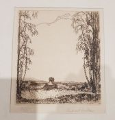 Leslie Moffat Ward  Trial proof etching "Evening at Gasefleet", figures before cottages, unframed